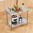 Table de préparation en acier inoxydable VEVOR, 76 x 122 x 86 cm, capacité de charge de 400 kg, plan de travail métallique robuste avec 3 niveaux de hauteur réglables