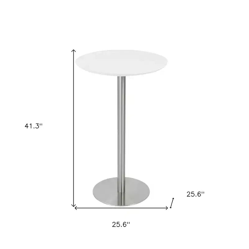 Table de bar HomeRoots 26, en acier arrondi, blanche et argentée