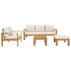 Christopher Knight Home Norman Ensemble de sièges d'extérieur rembourrés 4 pièces en bois d'acacia à lattes