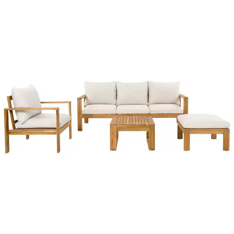 Christopher Knight Home Norman Ensemble de sièges d'extérieur rembourrés 4 pièces en bois d'acacia à lattes