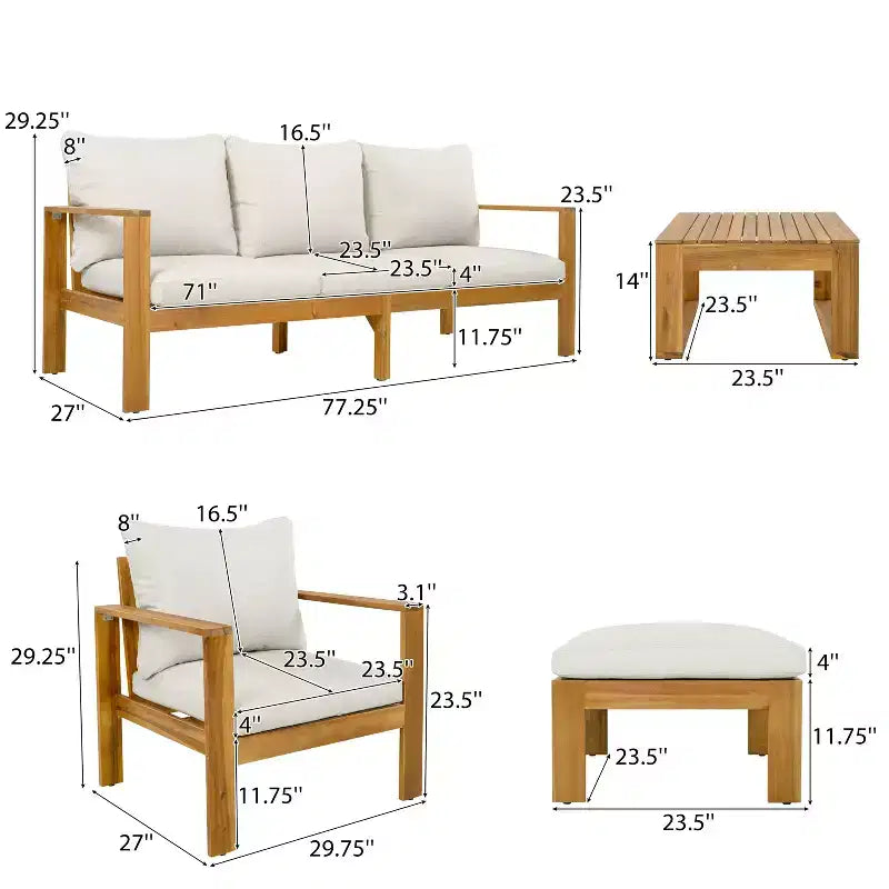 Christopher Knight Home Norman Ensemble de sièges d'extérieur rembourrés 4 pièces en bois d'acacia à lattes