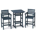 Costway 3-Piece Patio HDPE Bar Set Armchairs with Square High-Top Table Footrest & Backrest Navy/Gray/Brown/Black