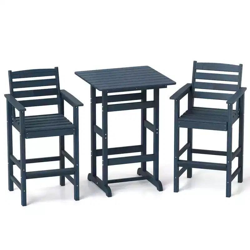 Costway 3-Piece Patio HDPE Bar Set Armchairs with Square High-Top Table Footrest & Backrest Navy/Gray/Brown/Black