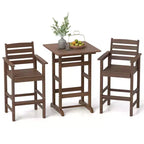 Costway 3-Piece Patio HDPE Bar Set Armchairs with Square High-Top Table Footrest & Backrest Navy/Gray/Brown/Black