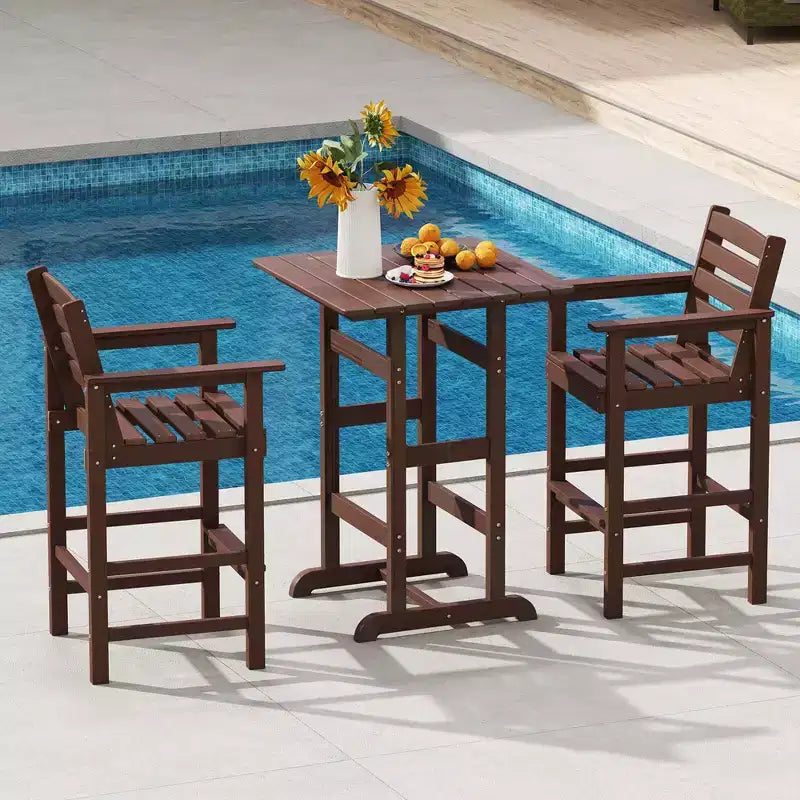 Costway 3-Piece Patio HDPE Bar Set Armchairs with Square High-Top Table Footrest & Backrest Navy/Gray/Brown/Black