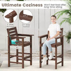 Costway 3-Piece Patio HDPE Bar Set Armchairs with Square High-Top Table Footrest & Backrest Navy/Gray/Brown/Black