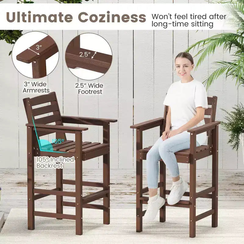 Costway 3-Piece Patio HDPE Bar Set Armchairs with Square High-Top Table Footrest & Backrest Navy/Gray/Brown/Black