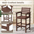 Costway 3-Piece Patio HDPE Bar Set Armchairs with Square High-Top Table Footrest & Backrest Navy/Gray/Brown/Black