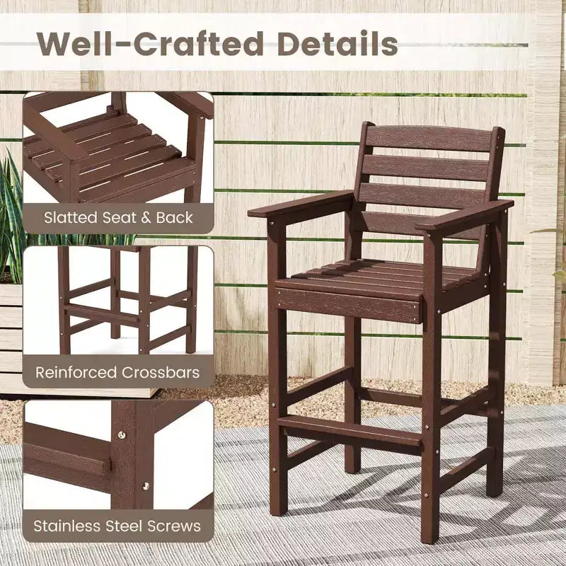 Costway 3-Piece Patio HDPE Bar Set Armchairs with Square High-Top Table Footrest & Backrest Navy/Gray/Brown/Black