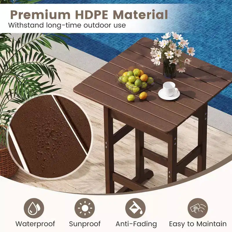 Costway 3-Piece Patio HDPE Bar Set Armchairs with Square High-Top Table Footrest & Backrest Navy/Gray/Brown/Black