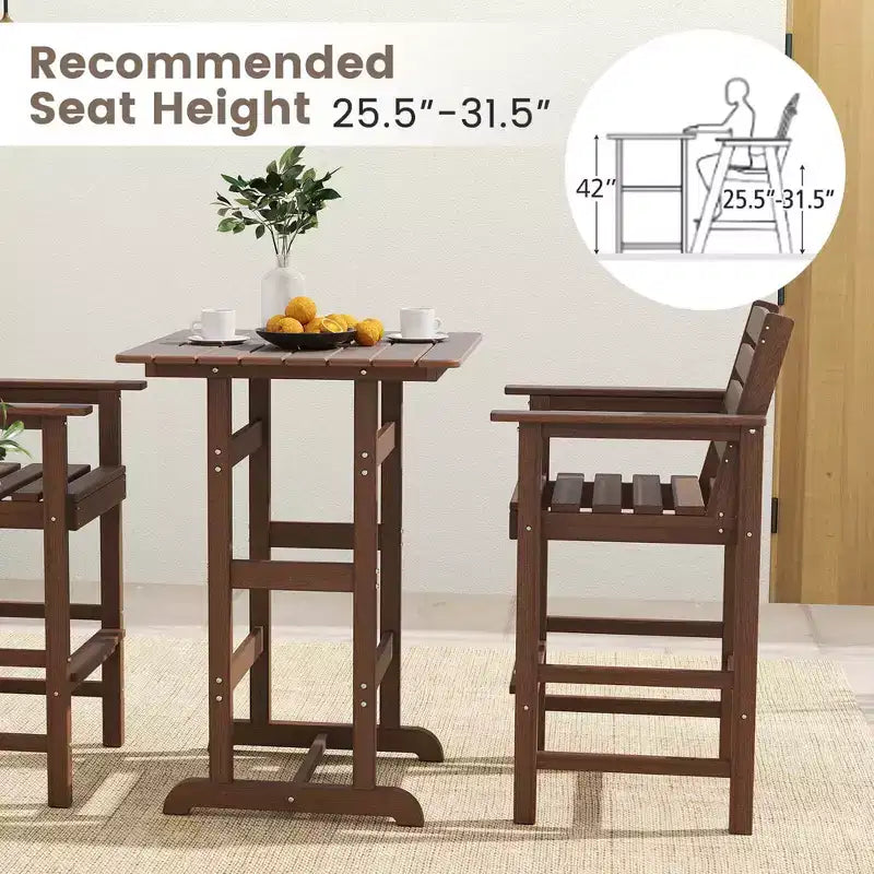 Costway 3-Piece Patio HDPE Bar Set Armchairs with Square High-Top Table Footrest & Backrest Navy/Gray/Brown/Black