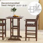 Costway 3-Piece Patio HDPE Bar Set Armchairs with Square High-Top Table Footrest & Backrest Navy/Gray/Brown/Black