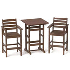 Costway 3-Piece Patio HDPE Bar Set Armchairs with Square High-Top Table Footrest & Backrest Navy/Gray/Brown/Black