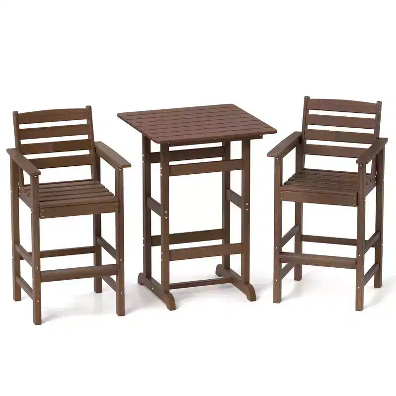 Costway 3-Piece Patio HDPE Bar Set Armchairs with Square High-Top Table Footrest & Backrest Navy/Gray/Brown/Black