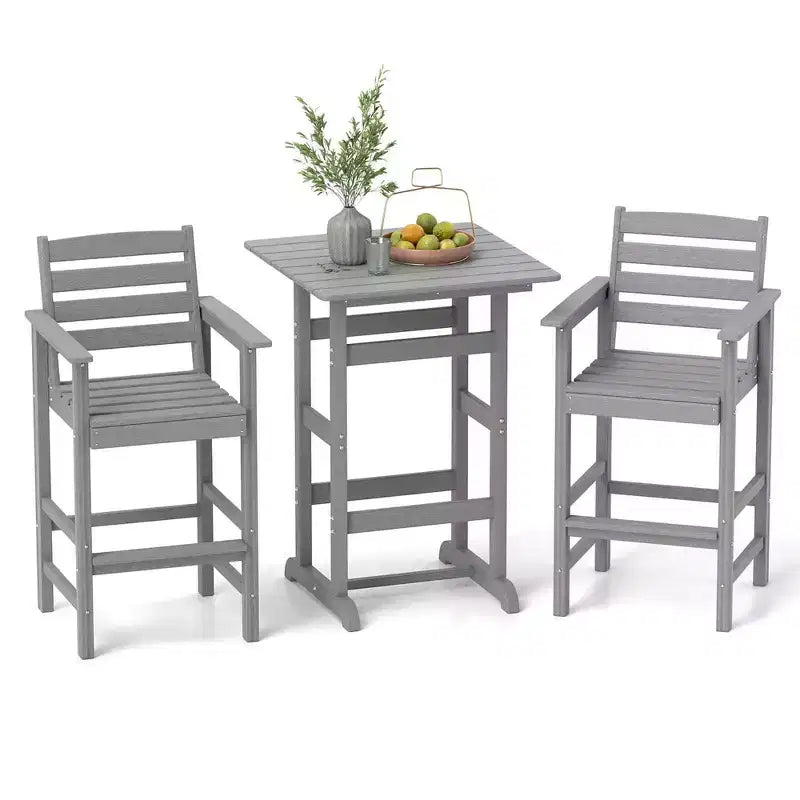 Costway 3-Piece Patio HDPE Bar Set Armchairs with Square High-Top Table Footrest & Backrest Navy/Gray/Brown/Black