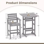 Costway 3-Piece Patio HDPE Bar Set Armchairs with Square High-Top Table Footrest & Backrest Navy/Gray/Brown/Black