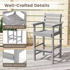 Costway 3-Piece Patio HDPE Bar Set Armchairs with Square High-Top Table Footrest & Backrest Navy/Gray/Brown/Black