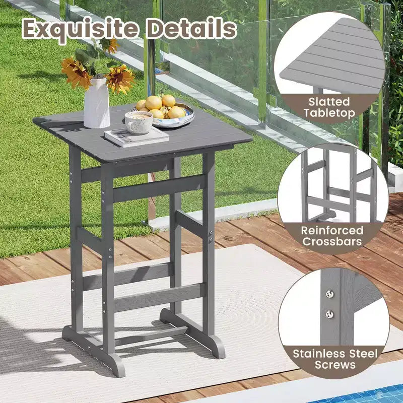 Costway 3-Piece Patio HDPE Bar Set Armchairs with Square High-Top Table Footrest & Backrest Navy/Gray/Brown/Black