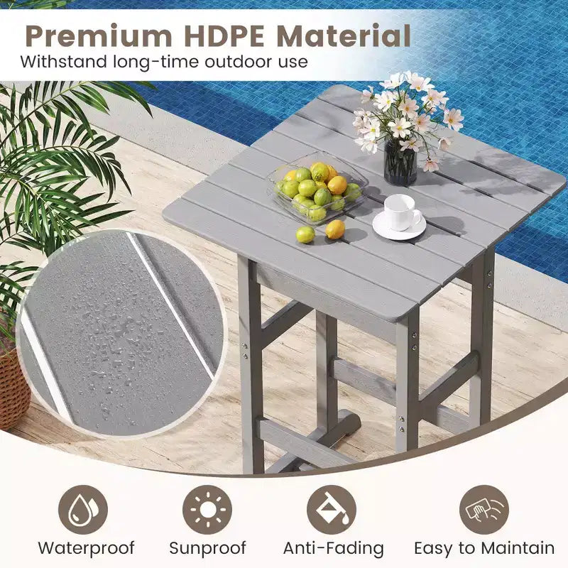 Costway 3-Piece Patio HDPE Bar Set Armchairs with Square High-Top Table Footrest & Backrest Navy/Gray/Brown/Black
