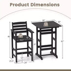 Costway 3-Piece Patio HDPE Bar Set Armchairs with Square High-Top Table Footrest & Backrest Navy/Gray/Brown/Black