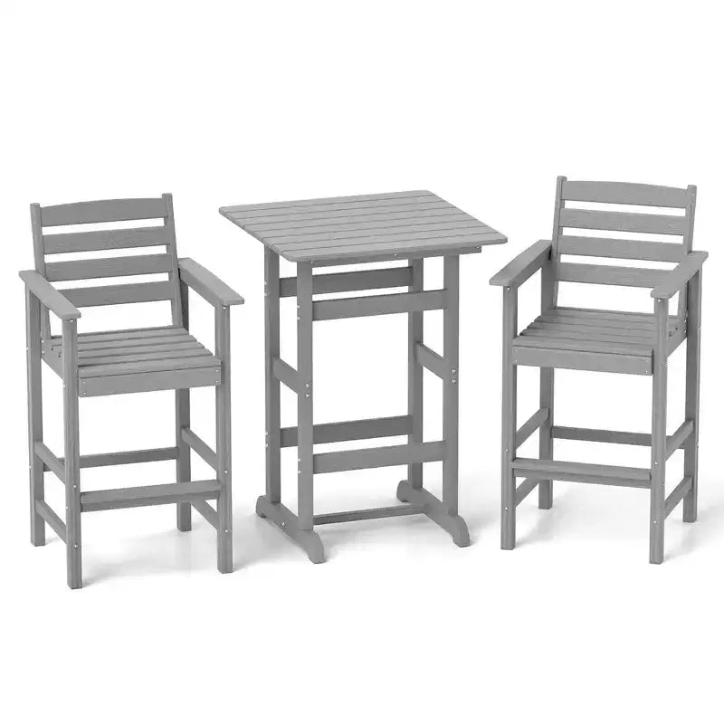 Costway 3-Piece Patio HDPE Bar Set Armchairs with Square High-Top Table Footrest & Backrest Navy/Gray/Brown/Black