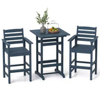 Costway 3-Piece Patio HDPE Bar Set Armchairs with Square High-Top Table Footrest & Backrest Navy/Gray/Brown/Black