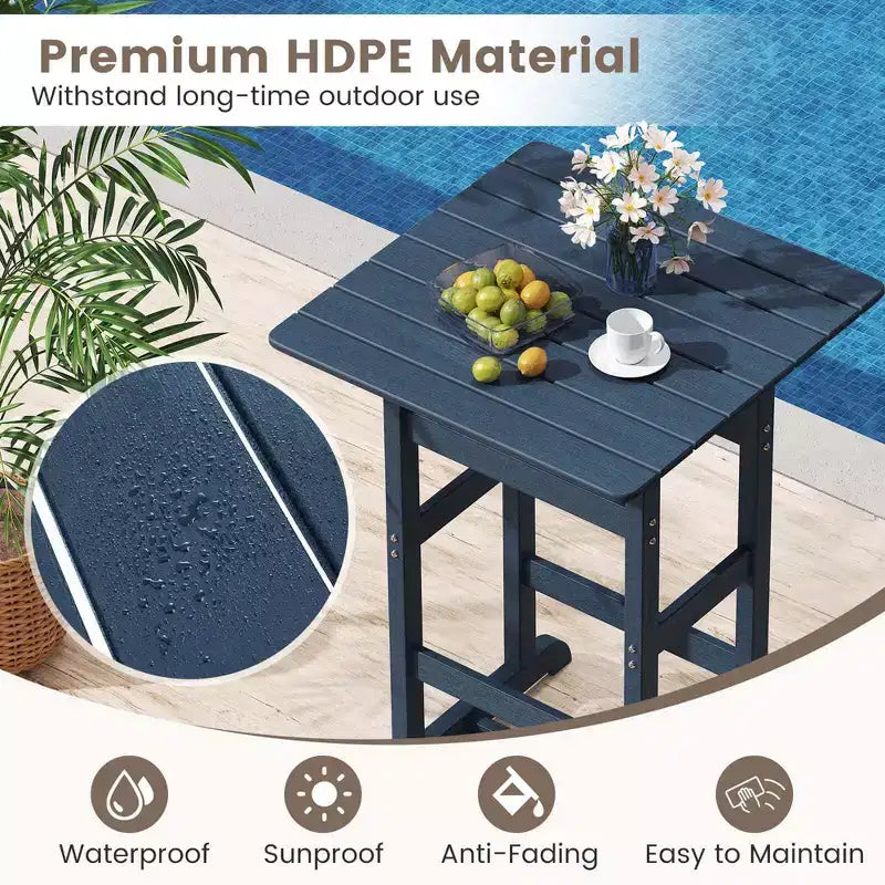 Costway 3-Piece Patio HDPE Bar Set Armchairs with Square High-Top Table Footrest & Backrest Navy/Gray/Brown/Black