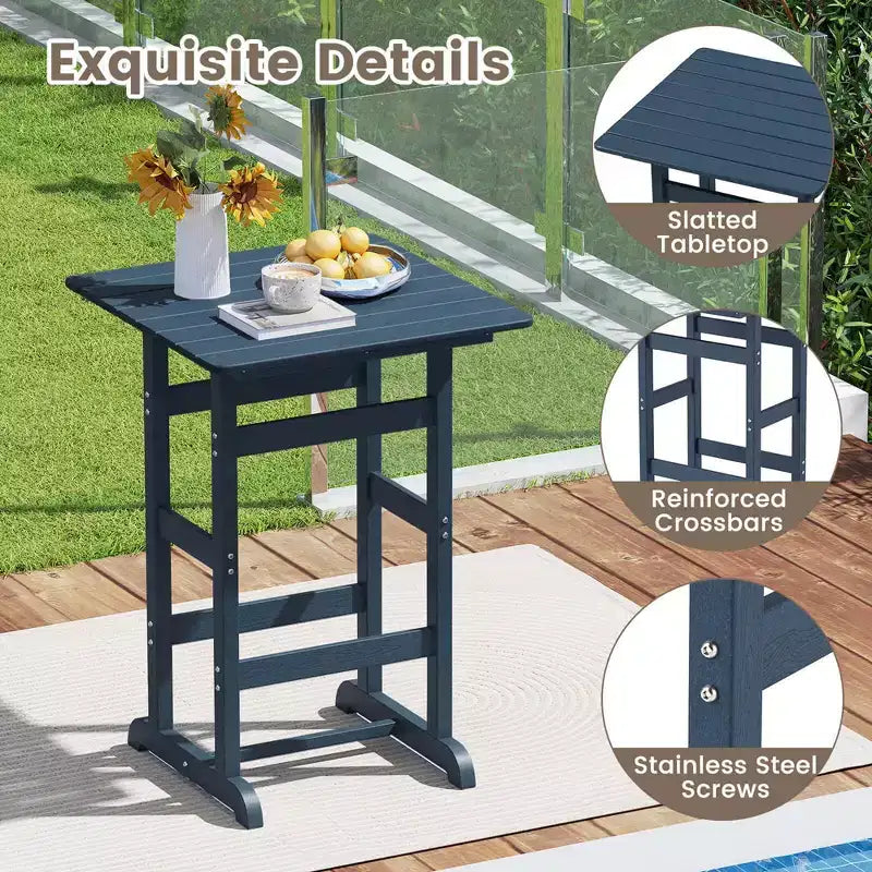 Costway 3-Piece Patio HDPE Bar Set Armchairs with Square High-Top Table Footrest & Backrest Navy/Gray/Brown/Black