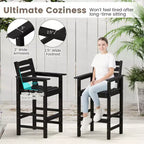 Costway 3-Piece Patio HDPE Bar Set Armchairs with Square High-Top Table Footrest & Backrest Navy/Gray/Brown/Black