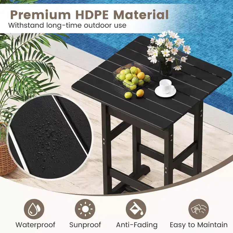 Costway 3-Piece Patio HDPE Bar Set Armchairs with Square High-Top Table Footrest & Backrest Navy/Gray/Brown/Black
