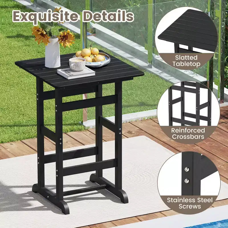 Costway 3-Piece Patio HDPE Bar Set Armchairs with Square High-Top Table Footrest & Backrest Navy/Gray/Brown/Black