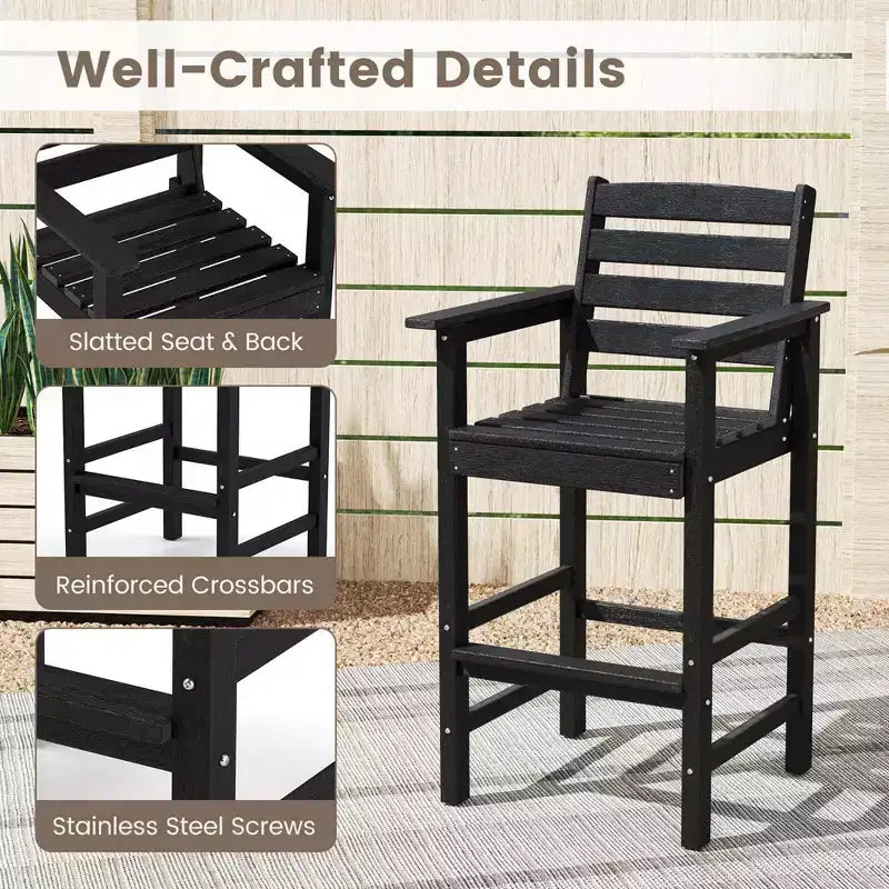 Costway 3-Piece Patio HDPE Bar Set Armchairs with Square High-Top Table Footrest & Backrest Navy/Gray/Brown/Black