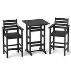Costway 3-Piece Patio HDPE Bar Set Armchairs with Square High-Top Table Footrest & Backrest Navy/Gray/Brown/Black