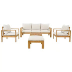 Christopher Knight Home Norman 5 Pieces Outdoor Slat Design Acacia Wood Upholstered Seating Set