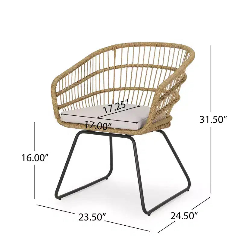 Christopher Knight Home Lemere Ensemble de conversation 3 pièces en osier et fer avec coussins, brun clair/beige