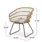 Christopher Knight Home Lemere Ensemble de conversation 3 pièces en osier et fer avec coussins, brun clair/beige