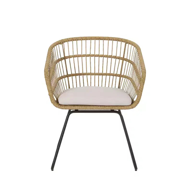Christopher Knight Home Lemere Ensemble de conversation 3 pièces en osier et fer avec coussins, brun clair/beige