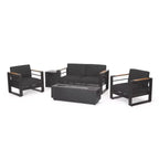Christopher Knight Home Ostrander - Salon de discussion d'extérieur 4 places en aluminium avec table brasero, noir/gris foncé