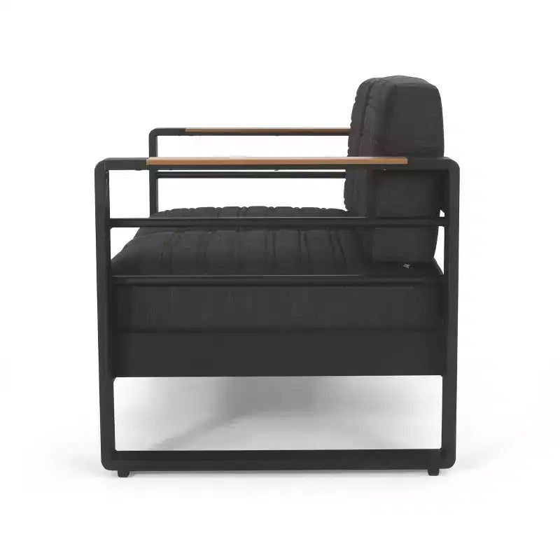 Christopher Knight Home Ostrander - Salon de discussion d'extérieur 4 places en aluminium avec table brasero, noir/gris foncé