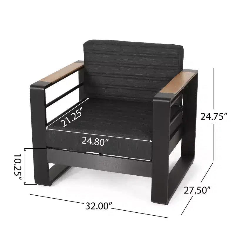 Christopher Knight Home Ostrander - Salon de discussion d'extérieur 4 places en aluminium avec table brasero, noir/gris foncé