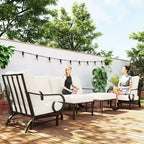 Ensemble de mobilier de jardin Outsunny 5 pièces avec 2 fauteuils à bascule, un canapé 3 places et 2 poufs pour jardin, pelouse, terrasse, arrière-cour, beige