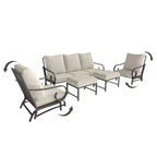 Ensemble de mobilier de jardin Outsunny 5 pièces avec 2 fauteuils à bascule, un canapé 3 places et 2 poufs pour jardin, pelouse, terrasse, arrière-cour, beige
