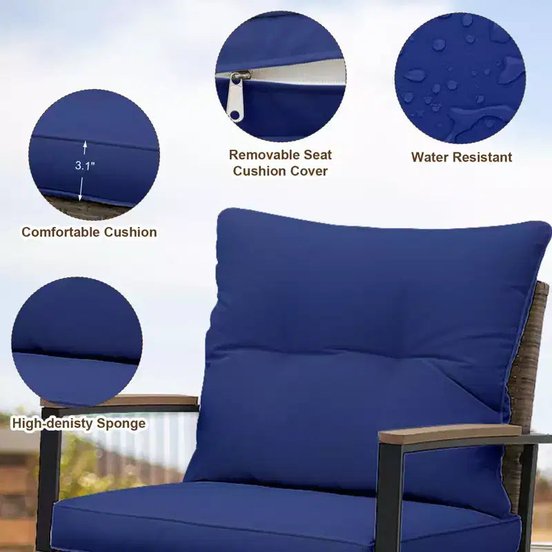 EAGLE PEAK Ensemble de conversation 3 pièces en rotin pour patio, comprenant un fauteuil à bascule et un canapé rembourré, mobilier de jardin