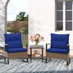 EAGLE PEAK Ensemble de conversation 3 pièces en rotin pour patio, comprenant un fauteuil à bascule et un canapé rembourré, mobilier de jardin