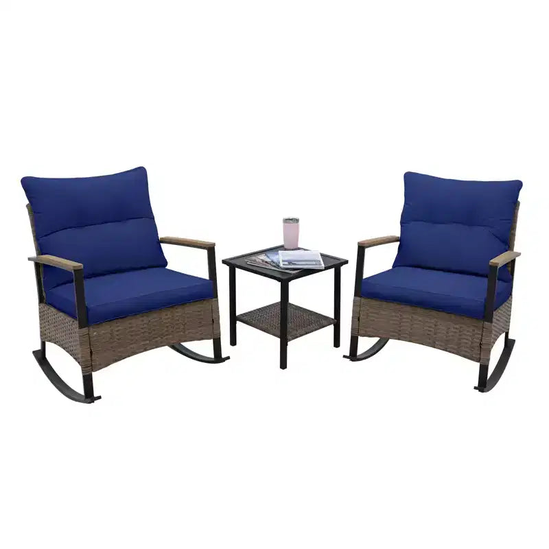 EAGLE PEAK Ensemble de conversation 3 pièces en rotin pour patio, comprenant un fauteuil à bascule et un canapé rembourré, mobilier de jardin