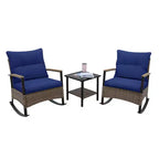 EAGLE PEAK Ensemble de conversation 3 pièces en rotin pour patio, comprenant un fauteuil à bascule et un canapé rembourré, mobilier de jardin