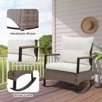 EAGLE PEAK Ensemble de conversation 3 pièces en rotin pour patio, comprenant un fauteuil à bascule et un canapé rembourré, mobilier de jardin