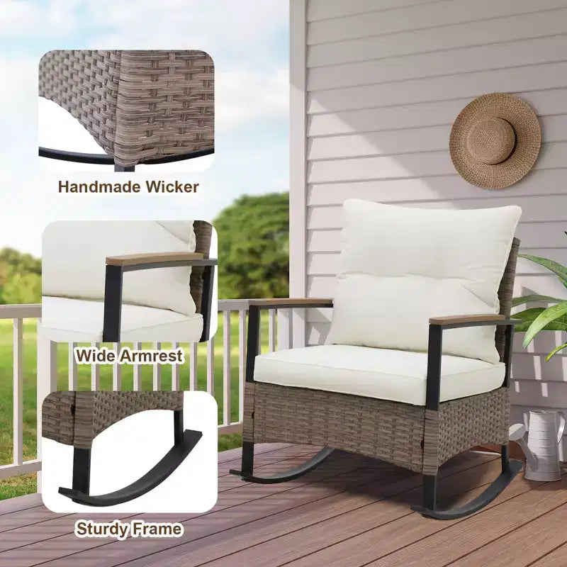 EAGLE PEAK Ensemble de conversation 3 pièces en rotin pour patio, comprenant un fauteuil à bascule et un canapé rembourré, mobilier de jardin
