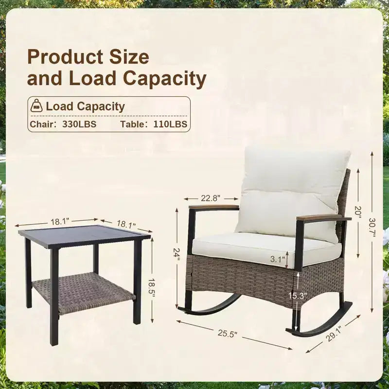EAGLE PEAK Ensemble de conversation 3 pièces en rotin pour patio, comprenant un fauteuil à bascule et un canapé rembourré, mobilier de jardin