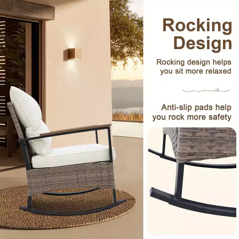 EAGLE PEAK Ensemble de conversation 3 pièces en rotin pour patio, comprenant un fauteuil à bascule et un canapé rembourré, mobilier de jardin